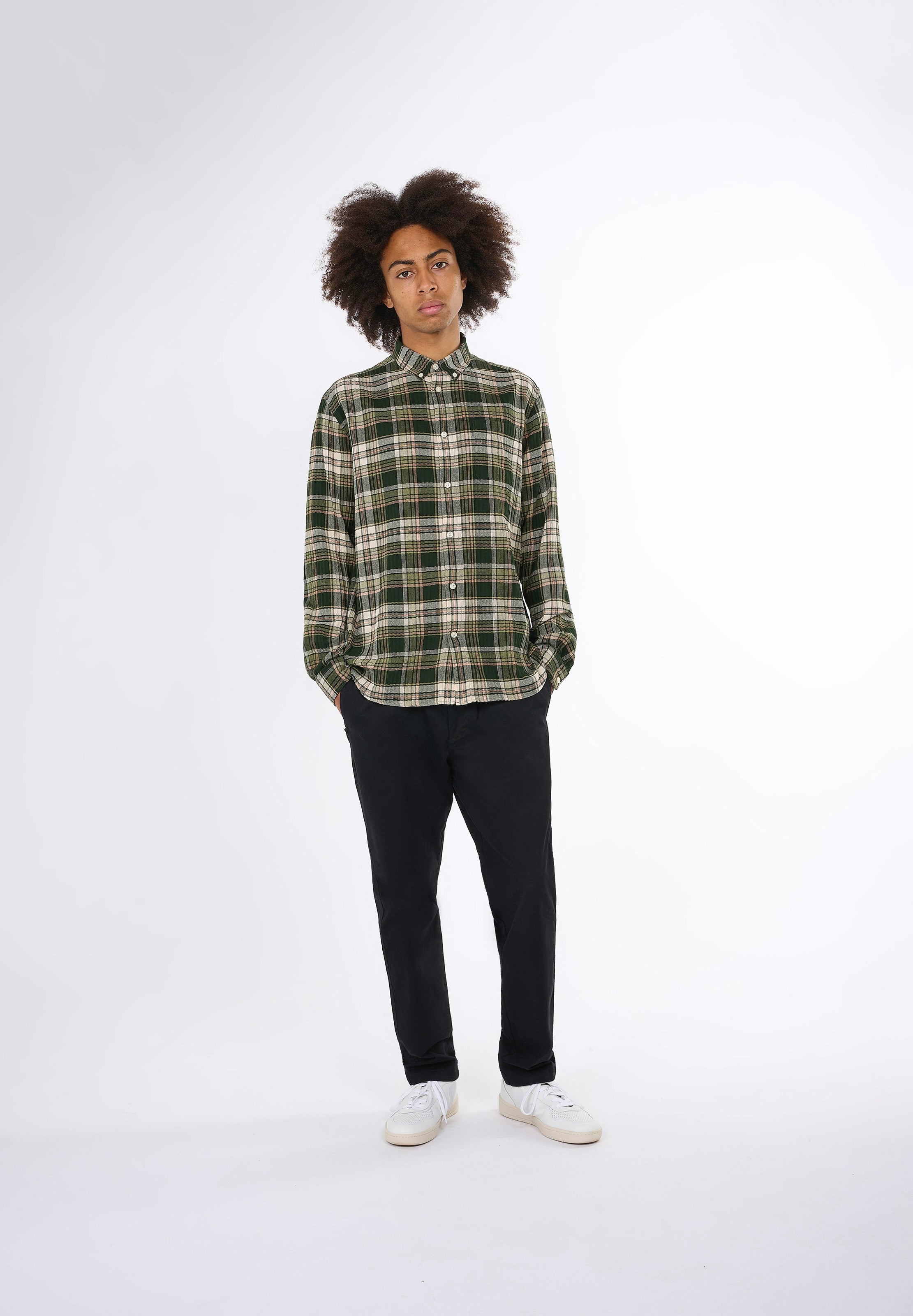 relaxed structured checkered shirt green check