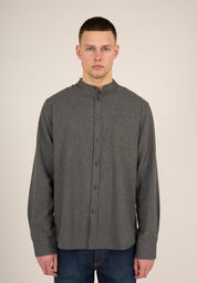 elder melangé flannel stand collar shirt dark grey melange