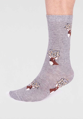 celyn christmas stag socks grey marle 7-11