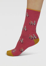 Load image into Gallery viewer, dilloyn cat and bike socks radish pink