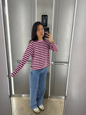 loose fit women's longsleeve striped fig-pastel lavender