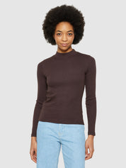 rib high neck long sleeved chocolate plum