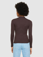 rib high neck long sleeved chocolate plum