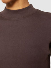 rib high neck long sleeved chocolate plum