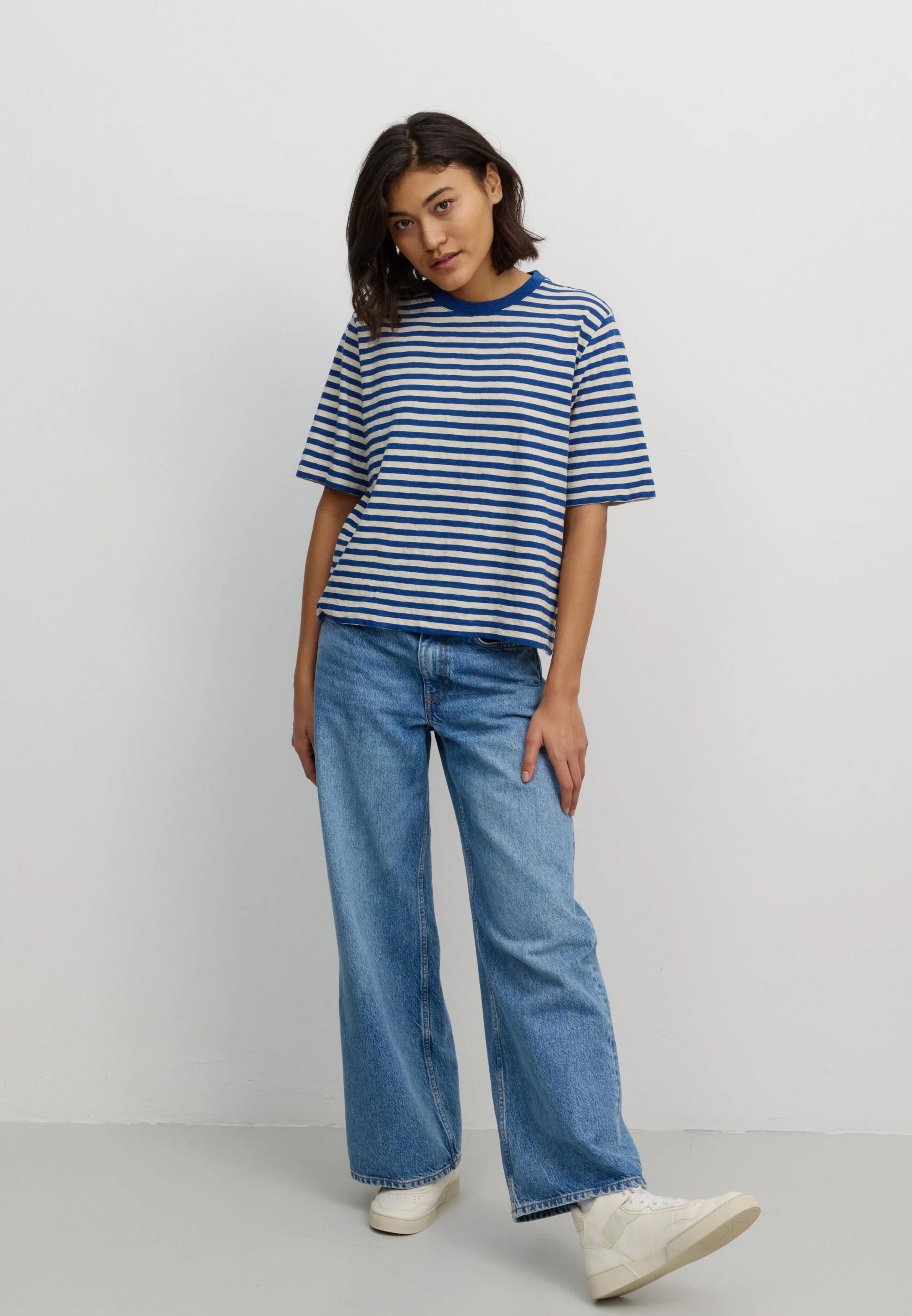 t-shirt azolla stripes lapis blue