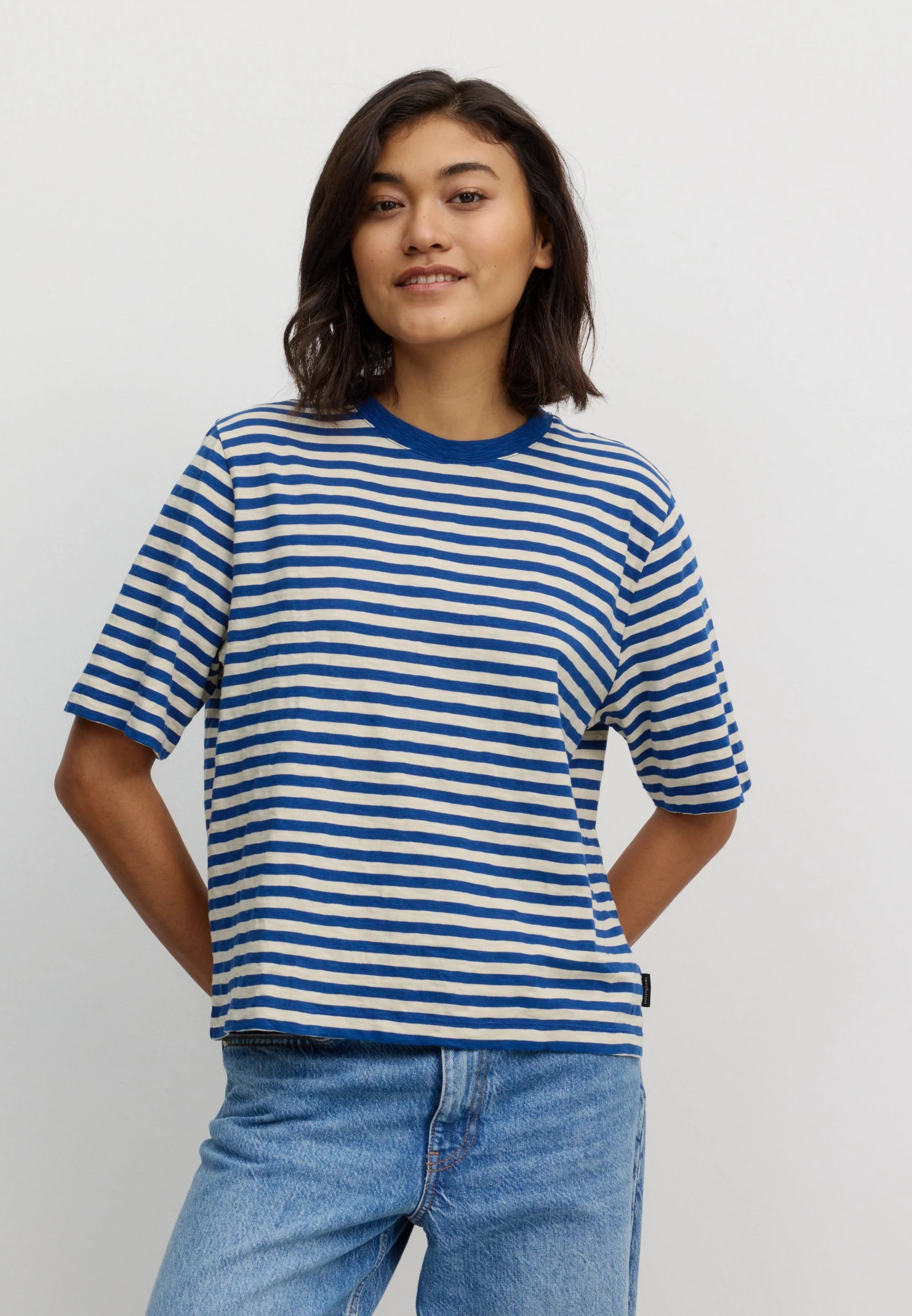 t-shirt azolla stripes lapis blue