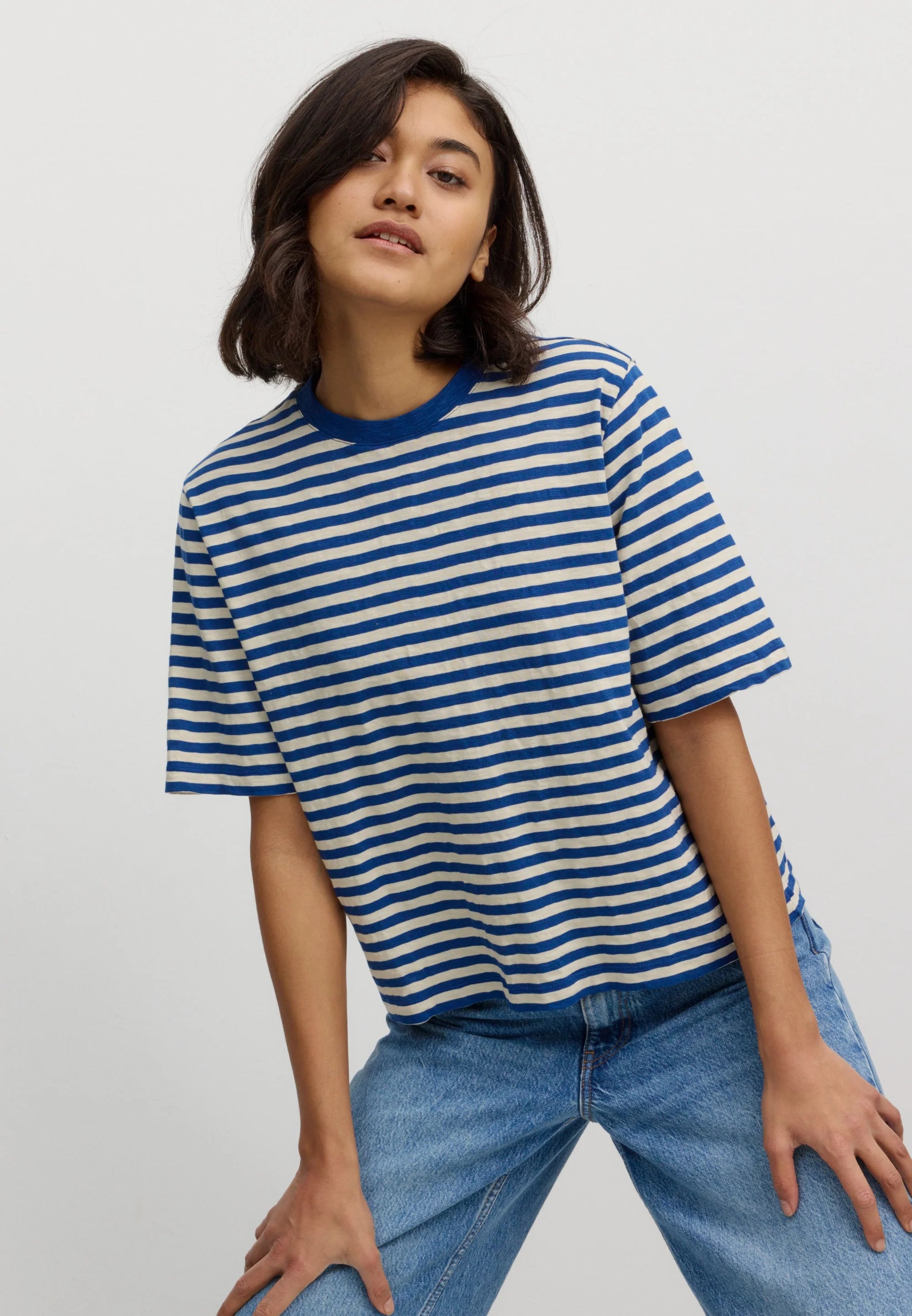 t-shirt azolla stripes lapis blue