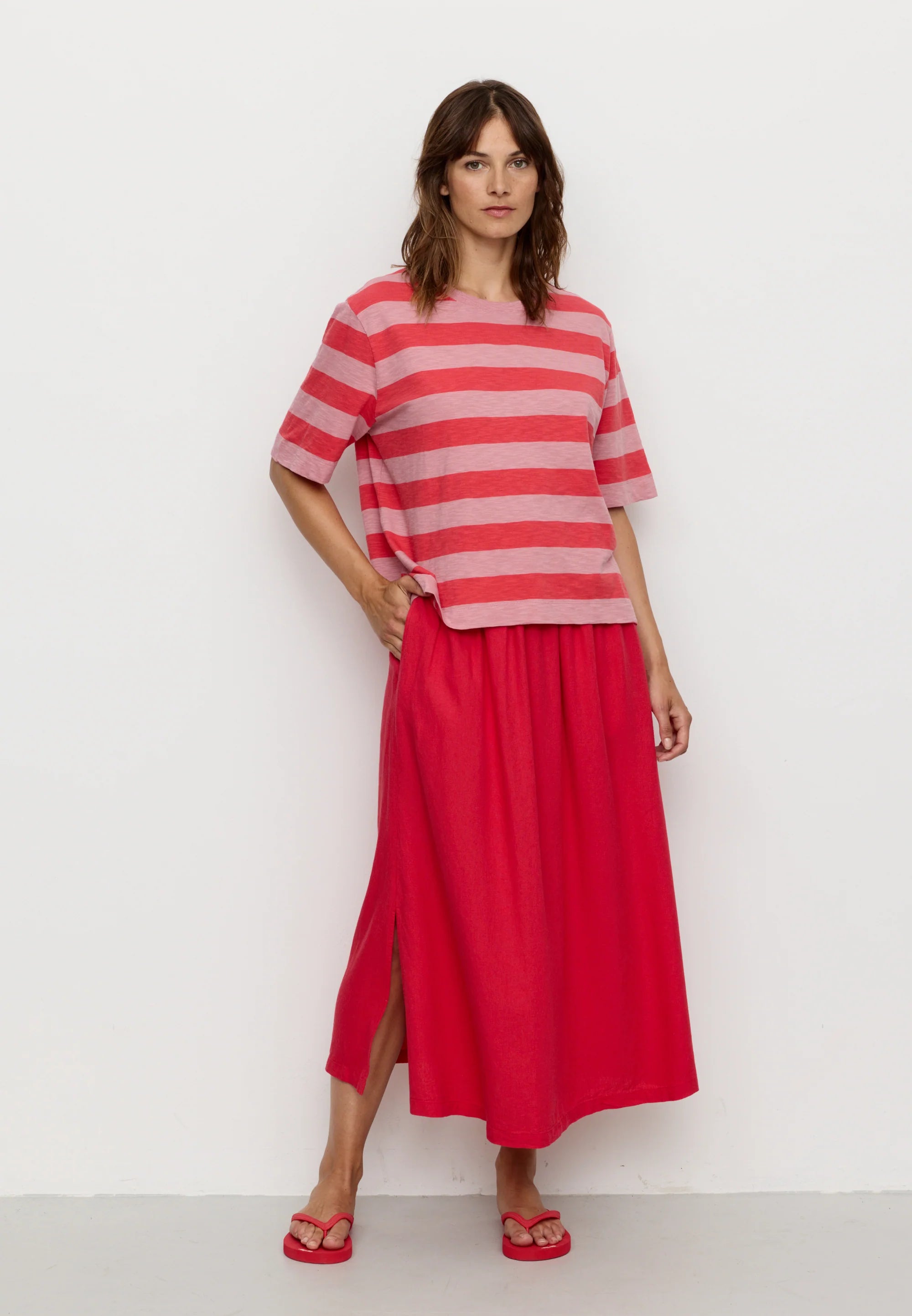t-shirt azolla stripes peony pink