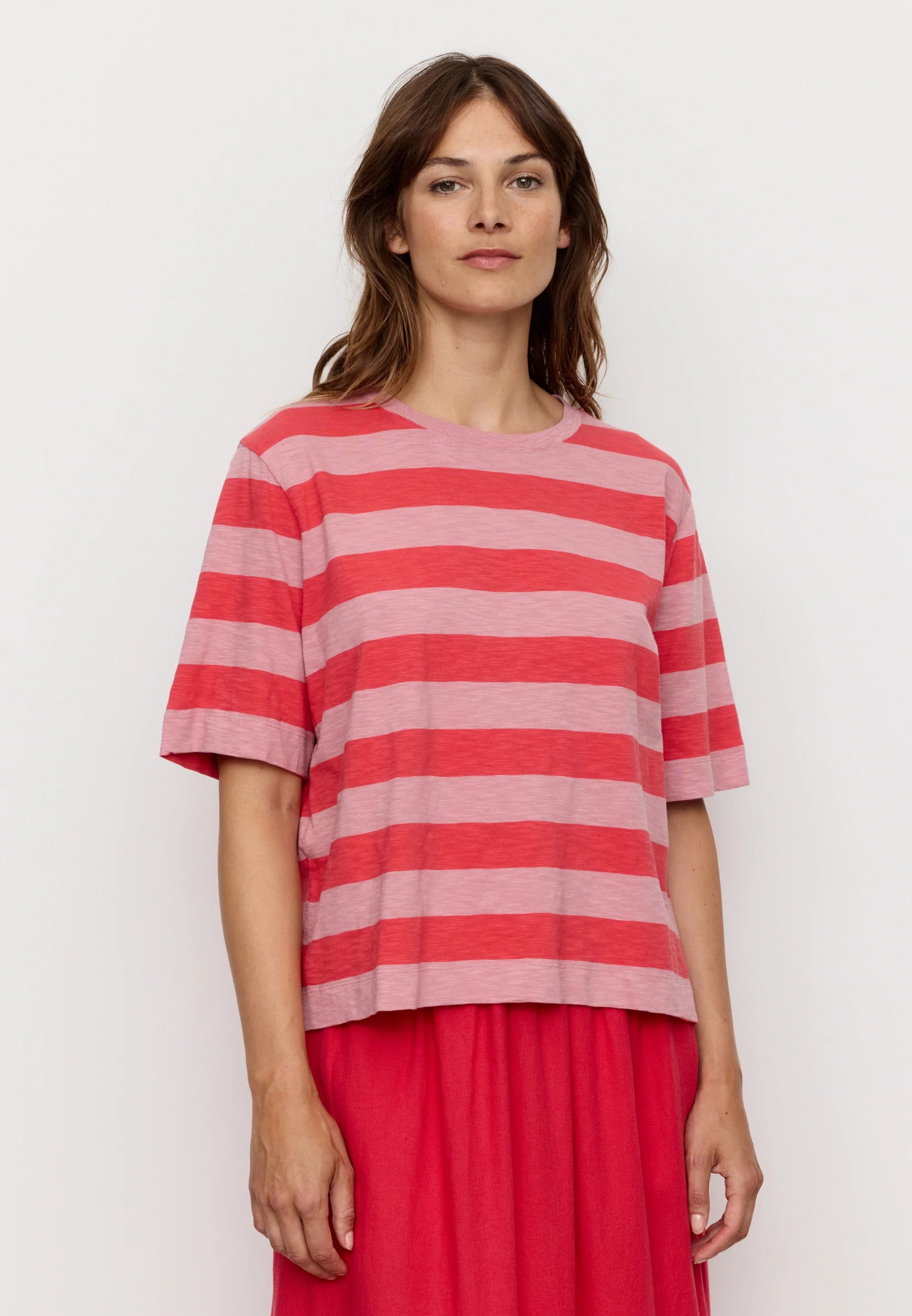 t-shirt azolla stripes peony pink