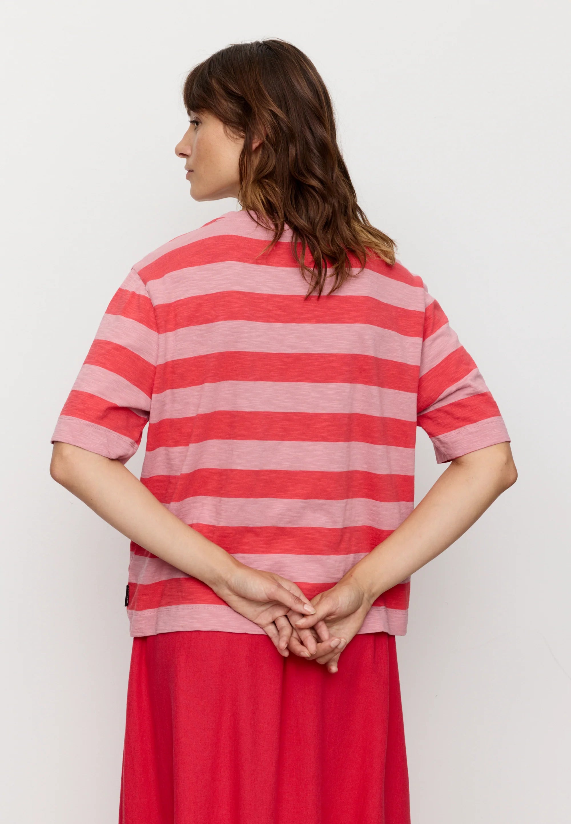 t-shirt azolla stripes peony pink