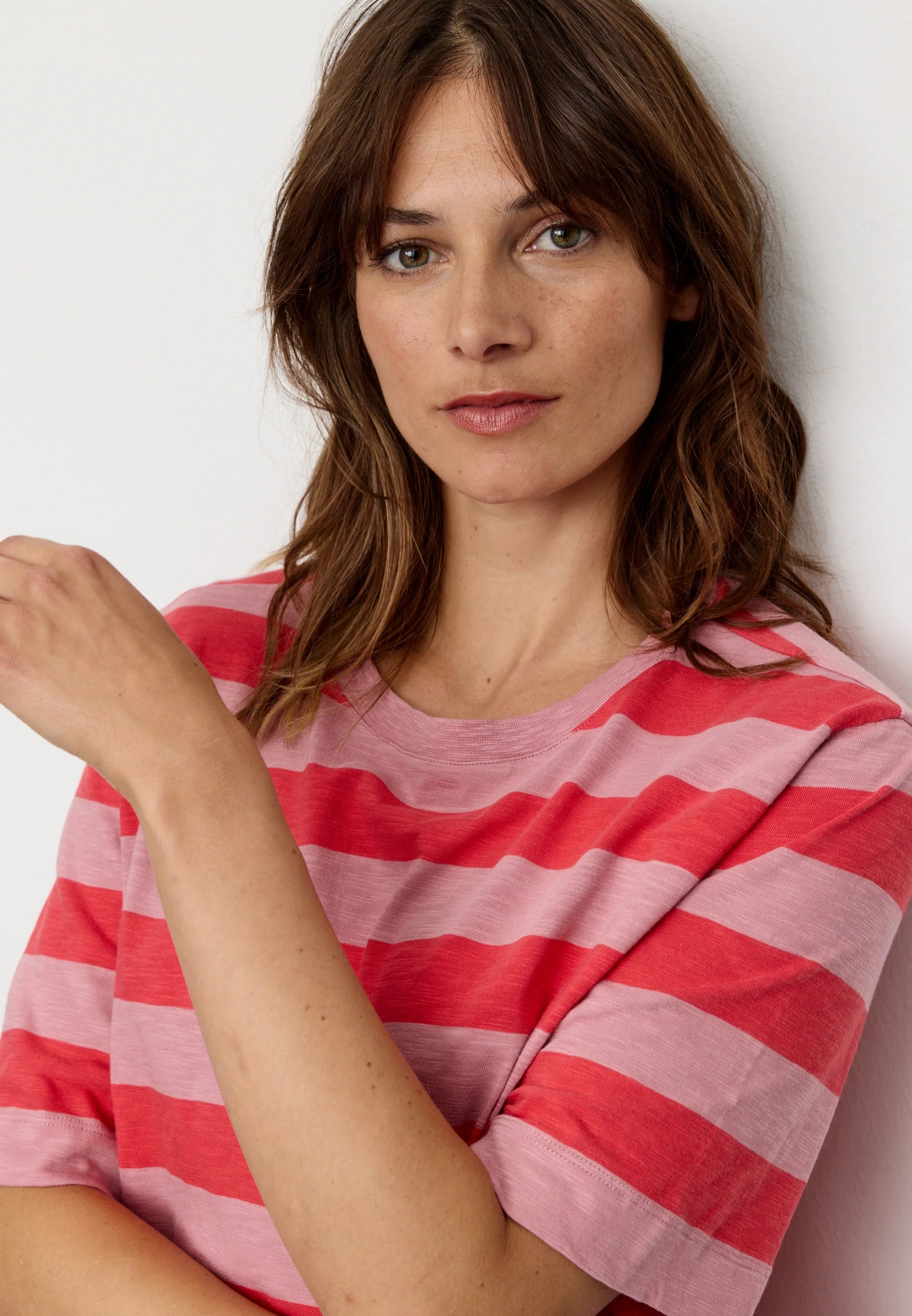 t-shirt azolla stripes peony pink