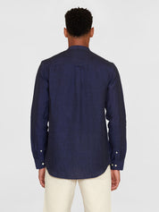 regular linen stand collar shirt yarndyed - total eclipse