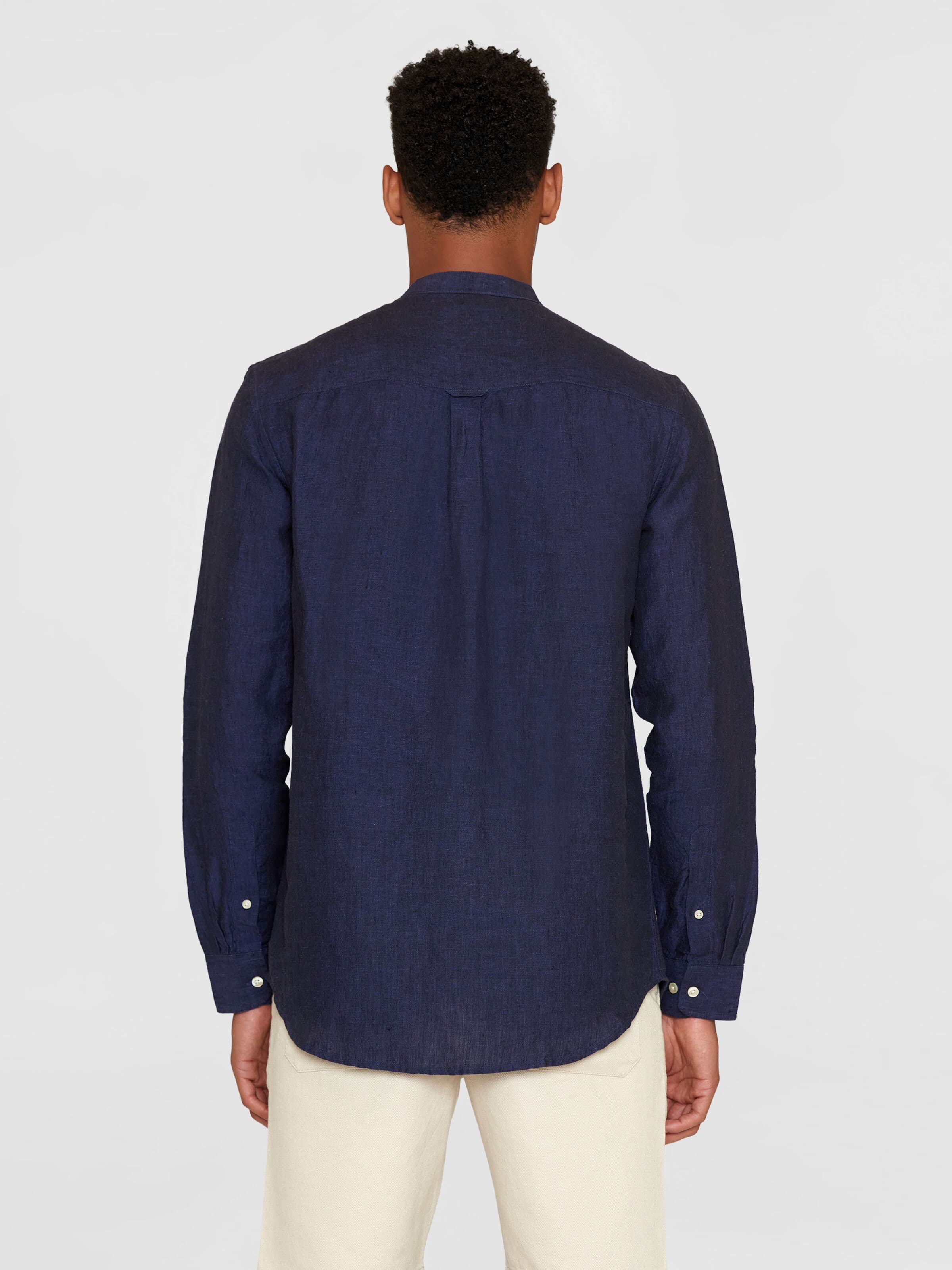 regular linen stand collar shirt yarndyed - total eclipse