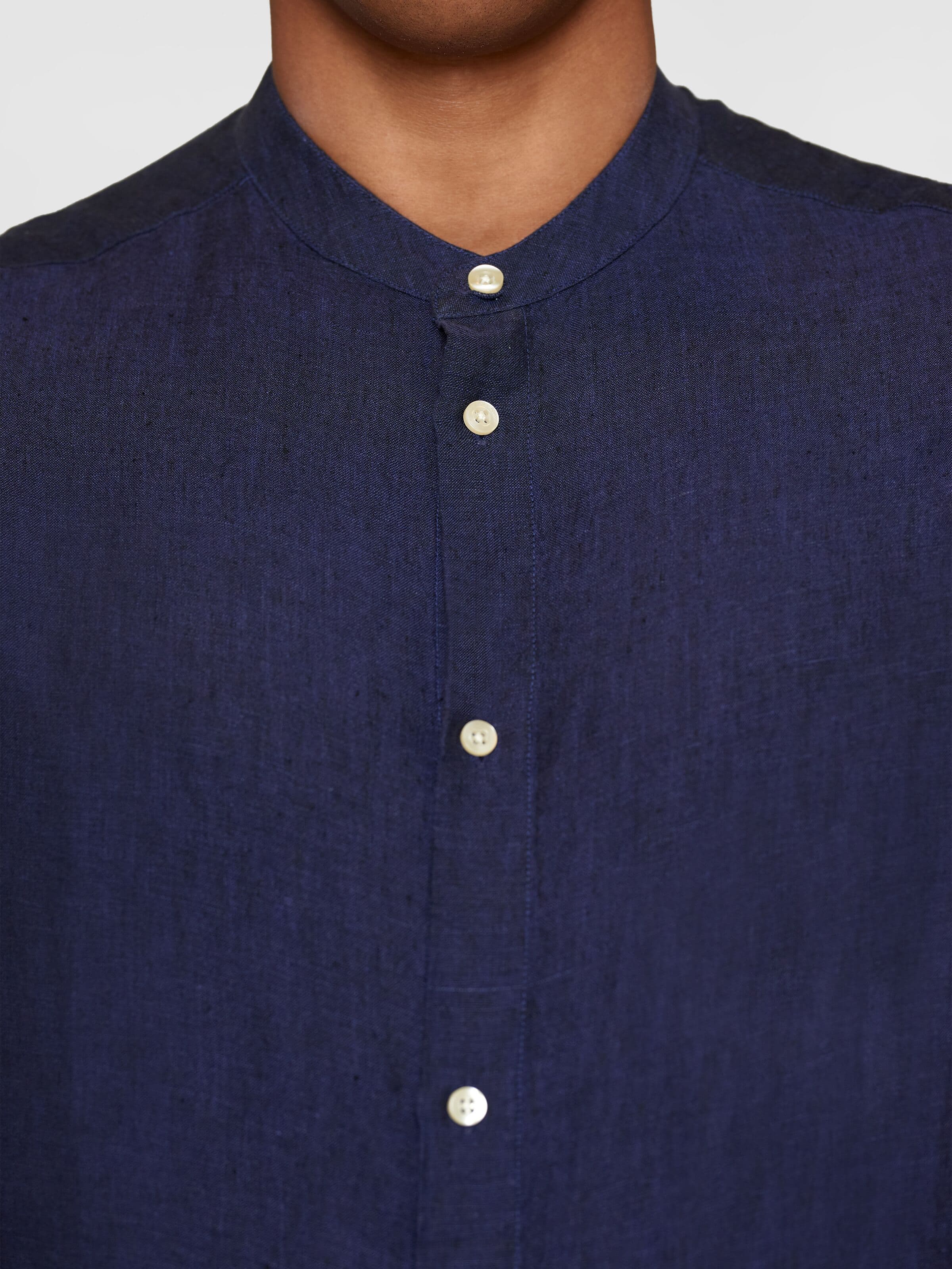 regular linen stand collar shirt yarndyed - total eclipse
