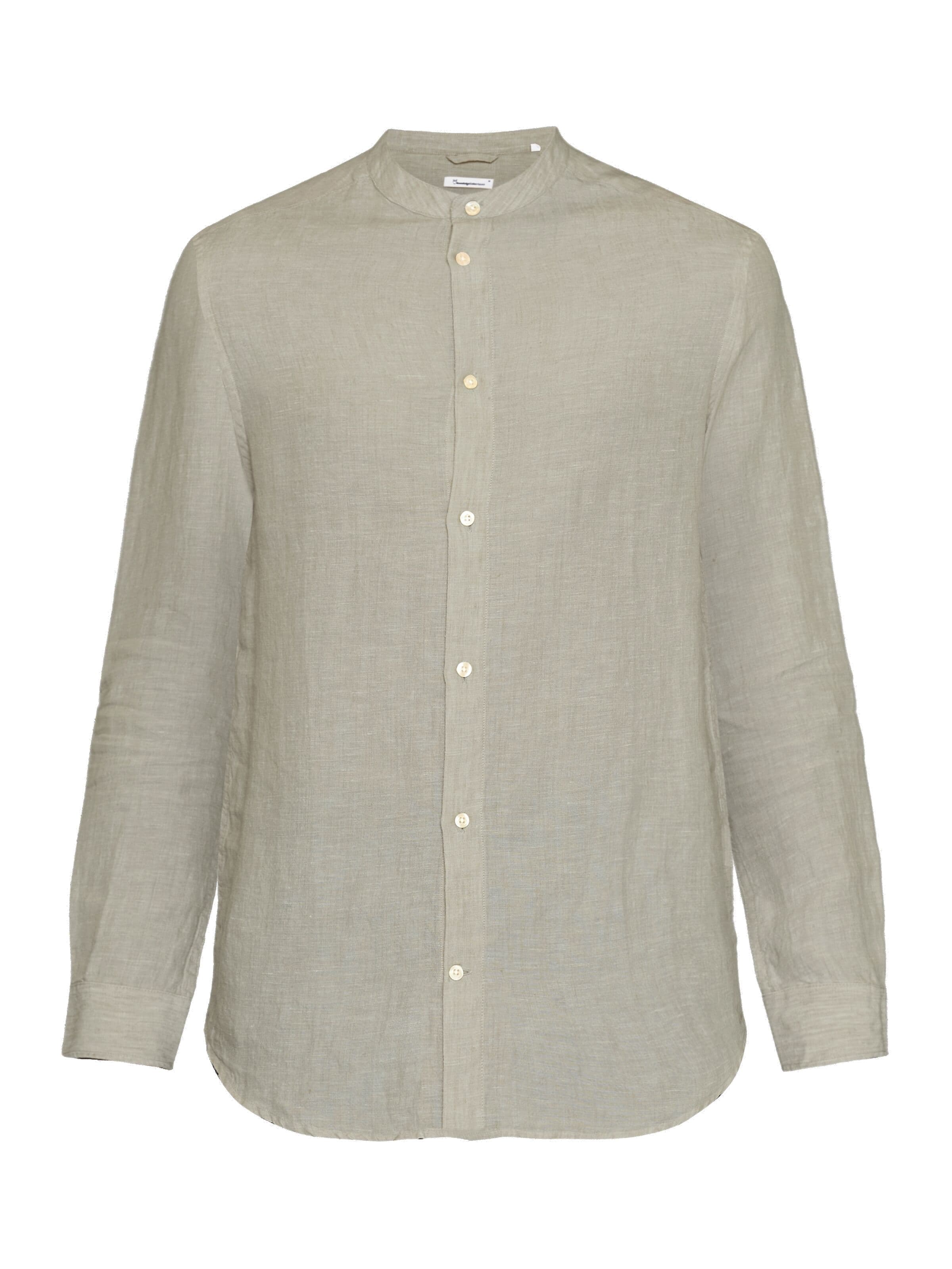 regular linen stand collar shirt twill - yarndyed