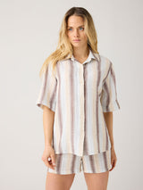 loose stripe short sleeve shirt multi color stripe