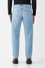 jeans rise relaxed tapered minimal stretch - basic - bright blue