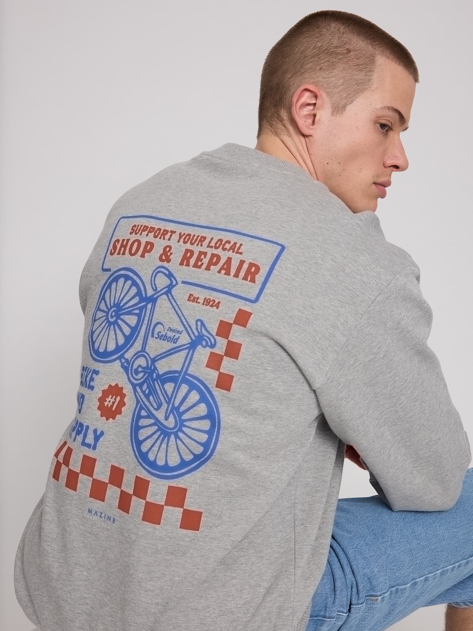 back print sweatshirt light grey melange/bike shop