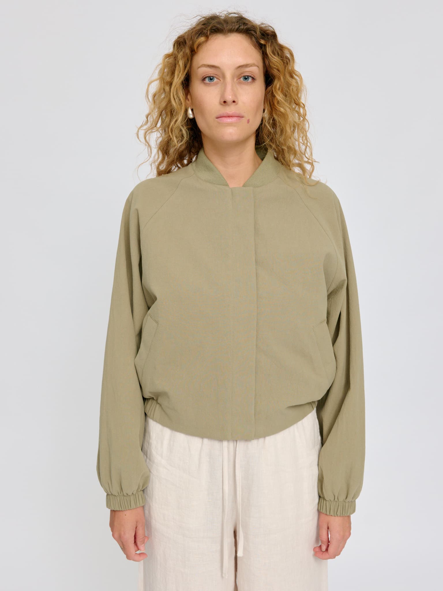 short cotton bomber sea green