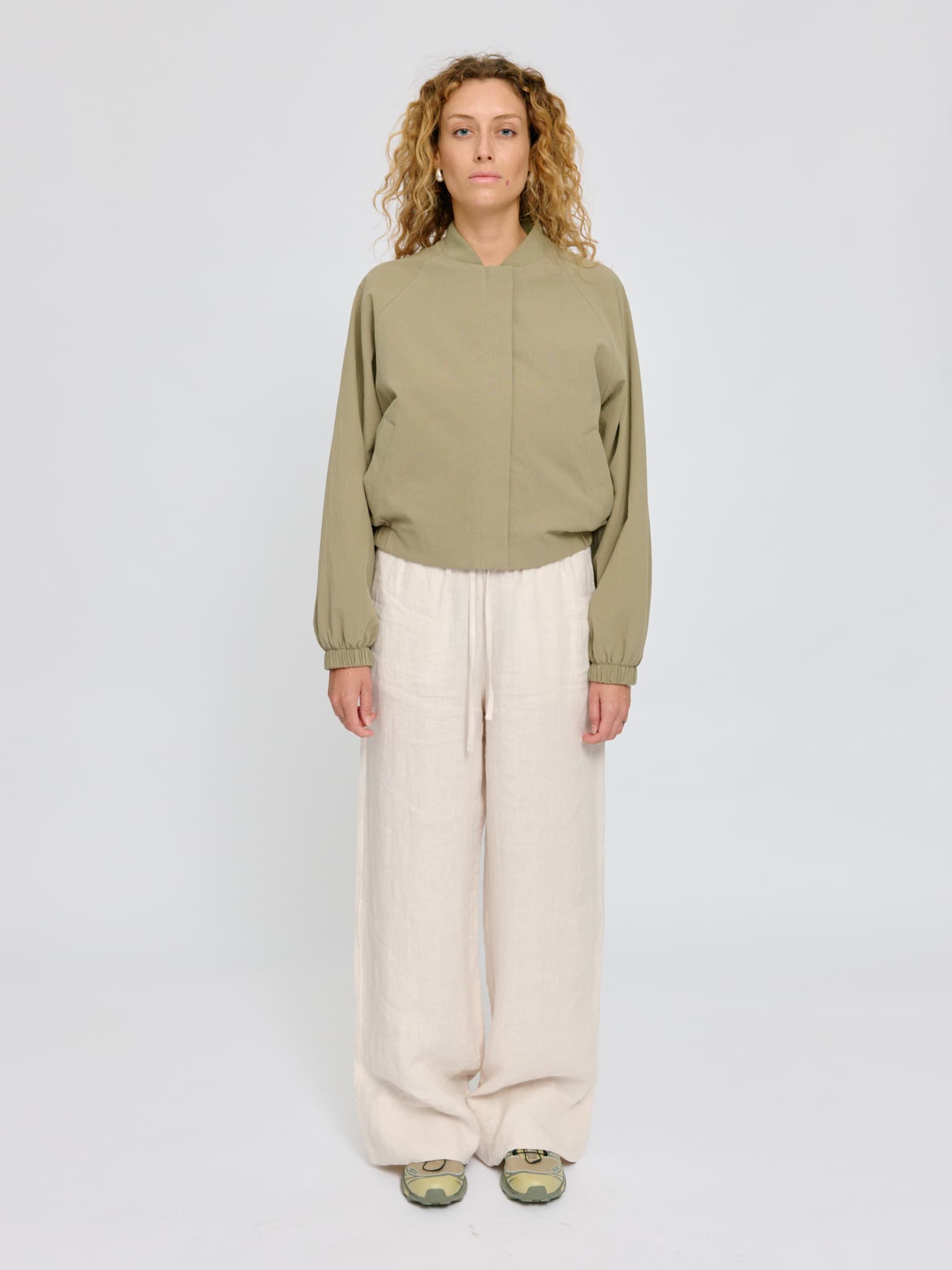 short cotton bomber sea green