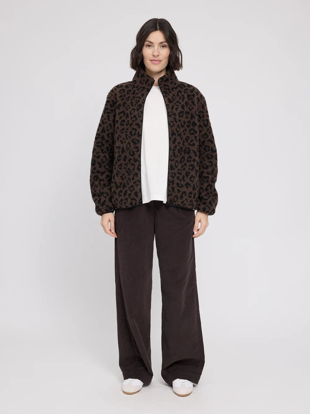 printed teddy fleece jacket chocolate brown/printed