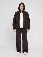 printed teddy fleece jacket chocolate brown/printed