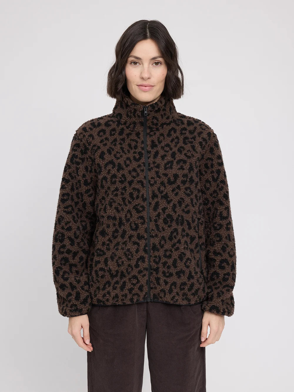 printed teddy fleece jacket chocolate brown/printed