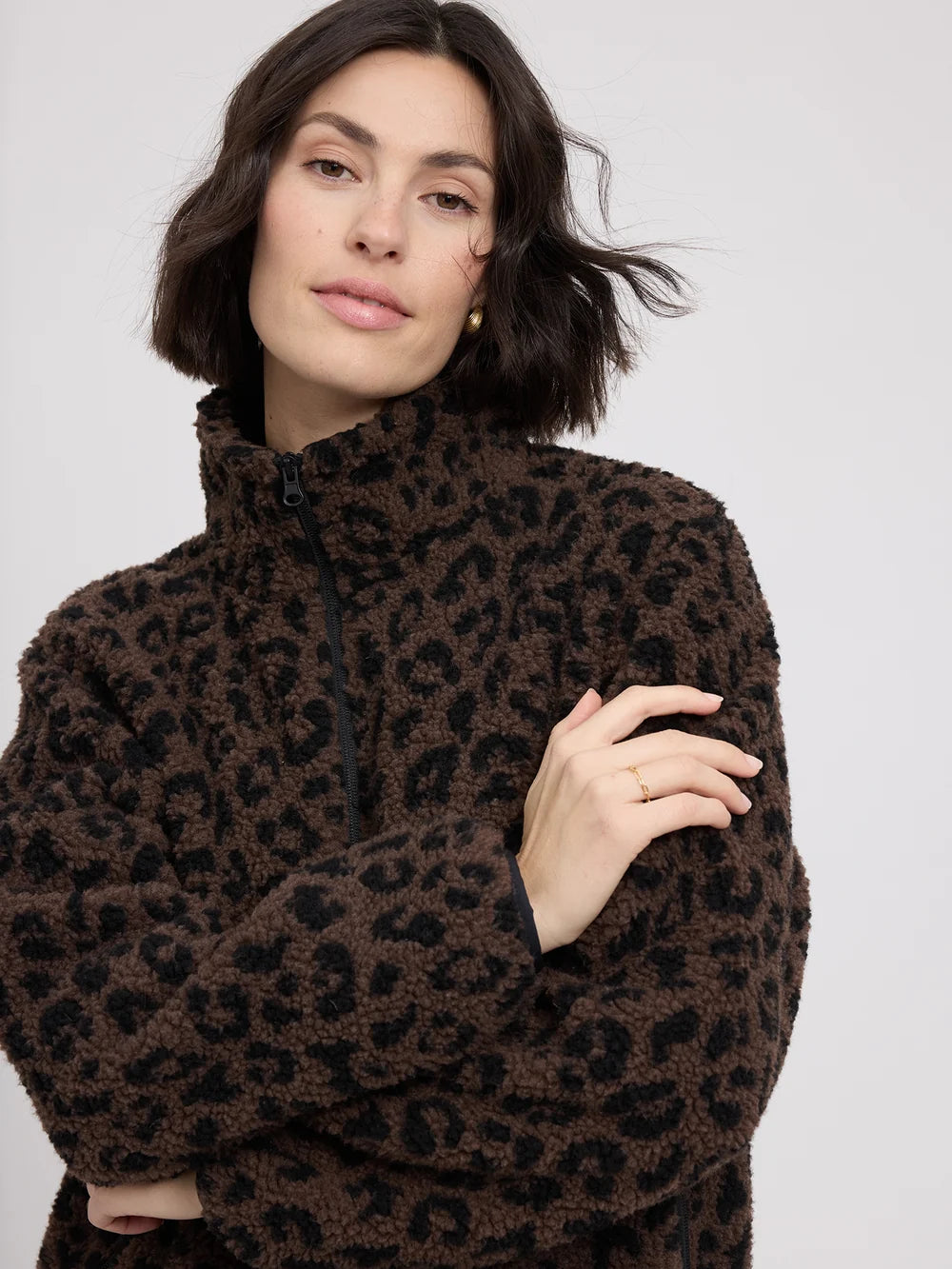 printed teddy fleece jacket chocolate brown/printed