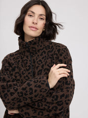 printed teddy fleece jacket chocolate brown/printed