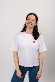 boxy organic crop tee bright white happy heart