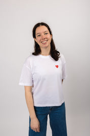 boxy organic crop tee bright white happy heart