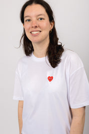 boxy organic crop tee bright white happy heart