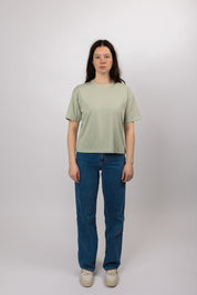 boxy organic crop tee aqua gray