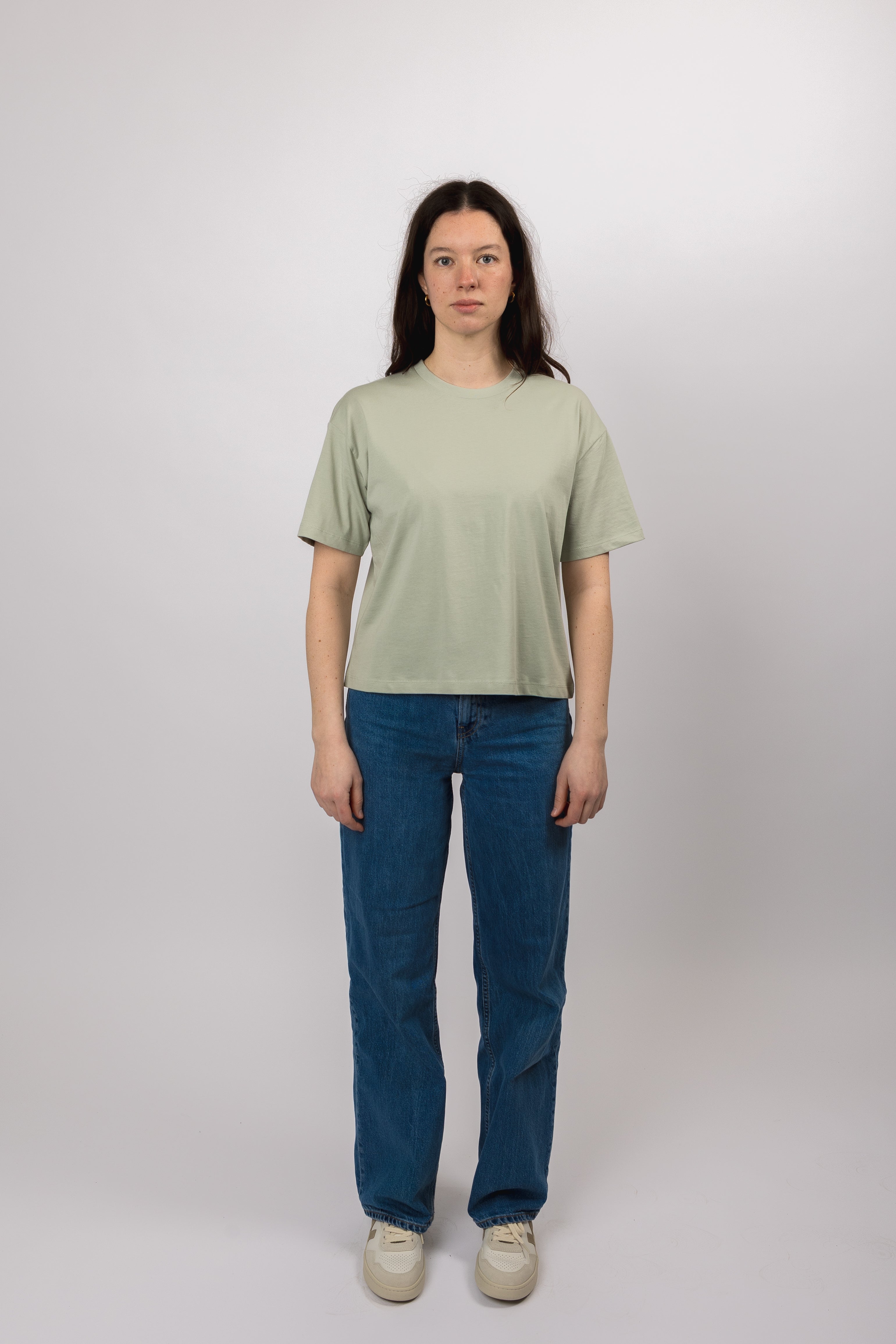 boxy organic crop tee aqua gray