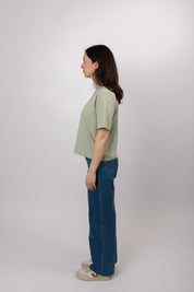 boxy organic crop tee aqua gray