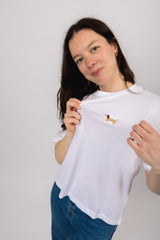 boxy organic crop tee bright white sausage dog