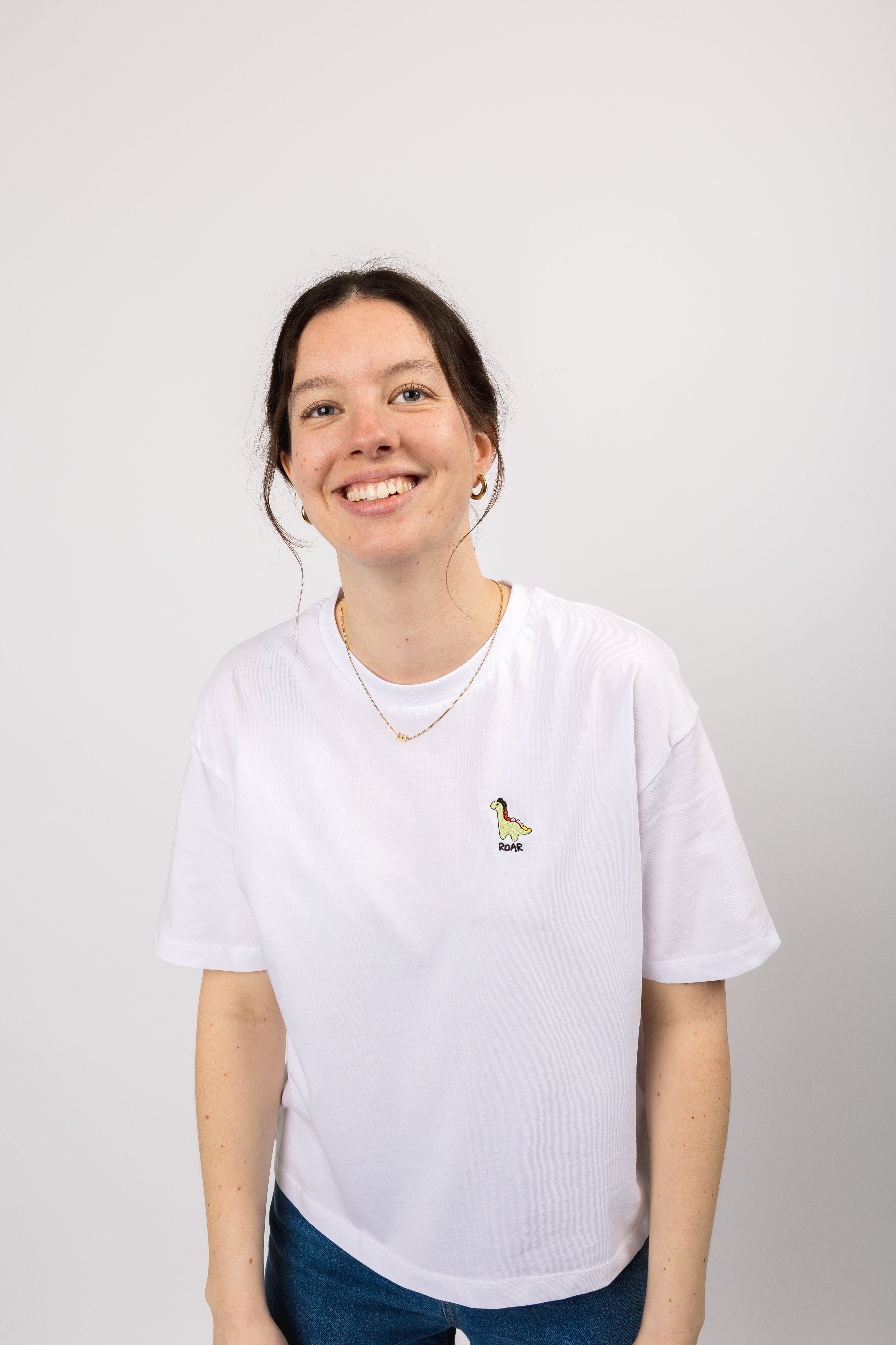 boxy organic crop tee bright white dino