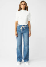 jeans dew flared soft denim - french pocket - medium blue
