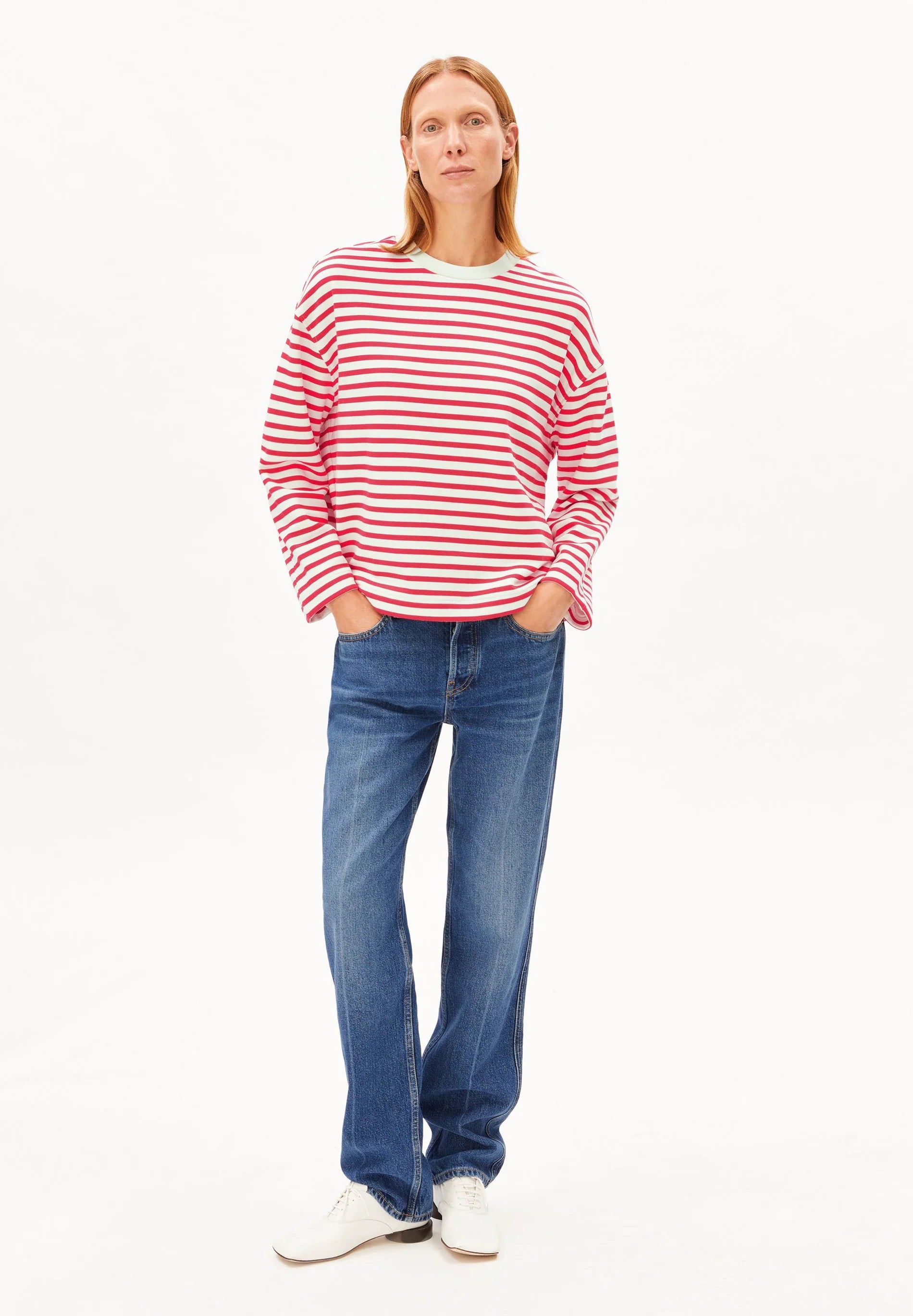 pullover frankaa maarlen stripe sweat undyed-mars red