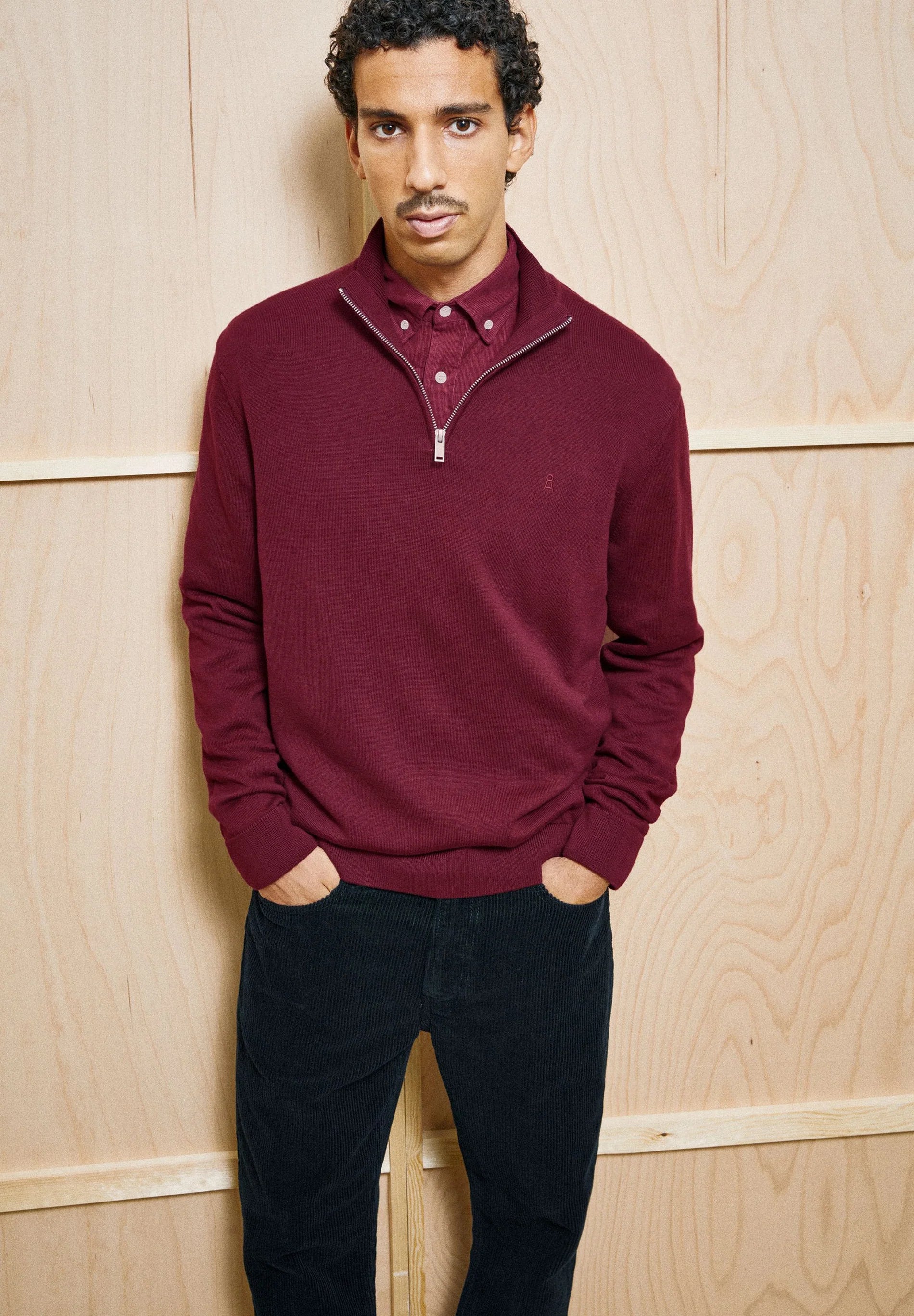 faabes half zip knit sweater velvet red