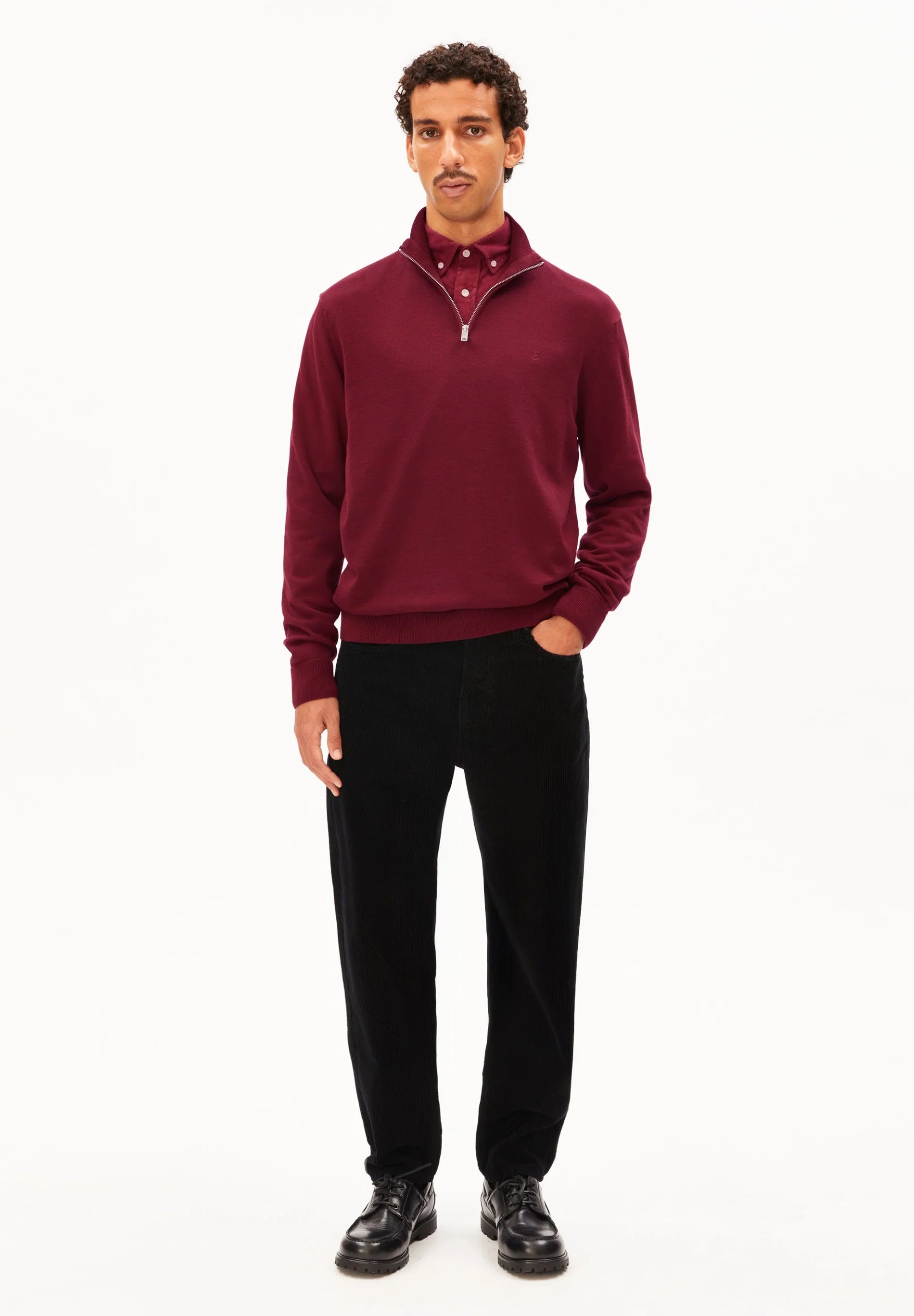 faabes half zip knit sweater velvet red