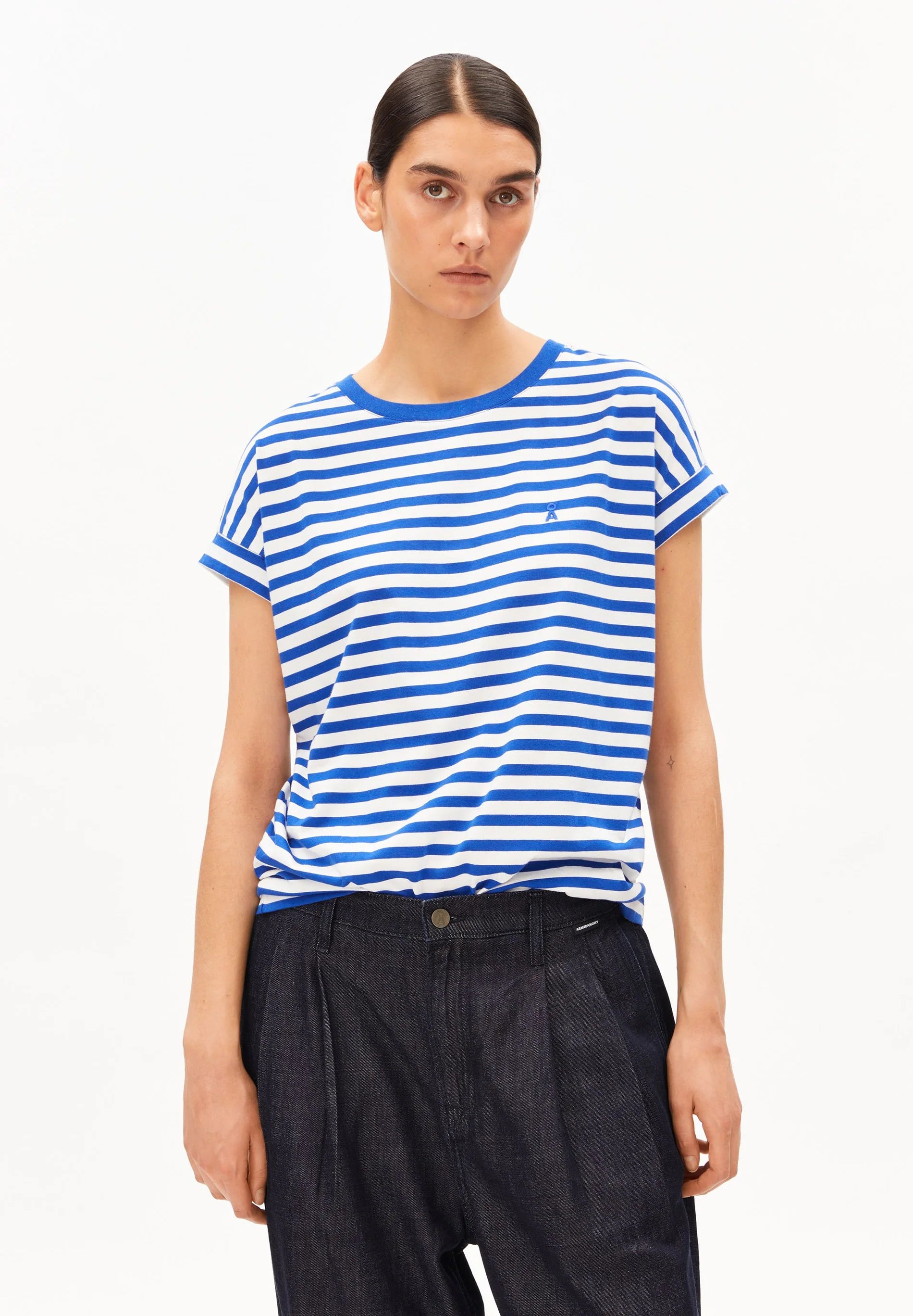 t-shirt idaara stripes white-dynamo blue