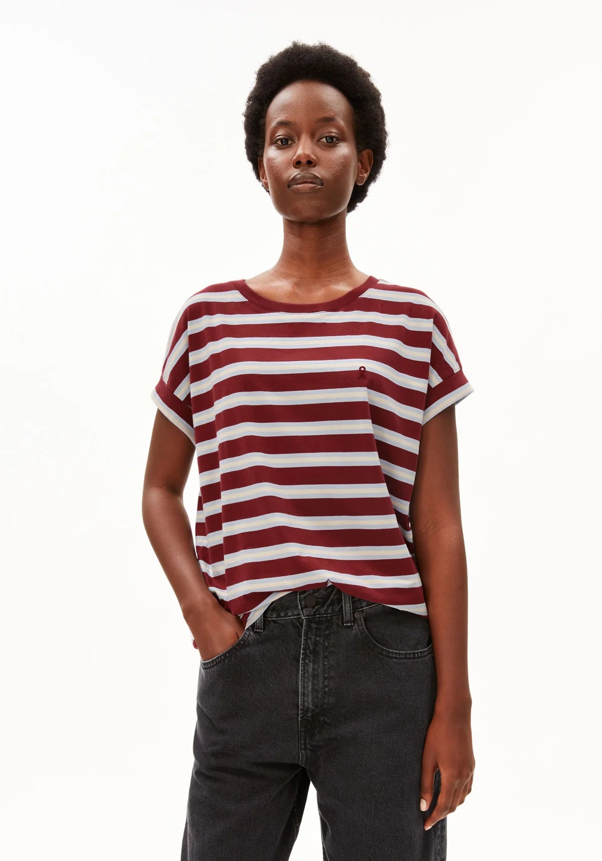 idaara stripe t-shirt velvet red-soft blue-undyed
