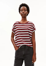 idaara stripe t-shirt velvet red-soft blue-undyed