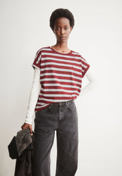 idaara stripe t-shirt velvet red-soft blue-undyed