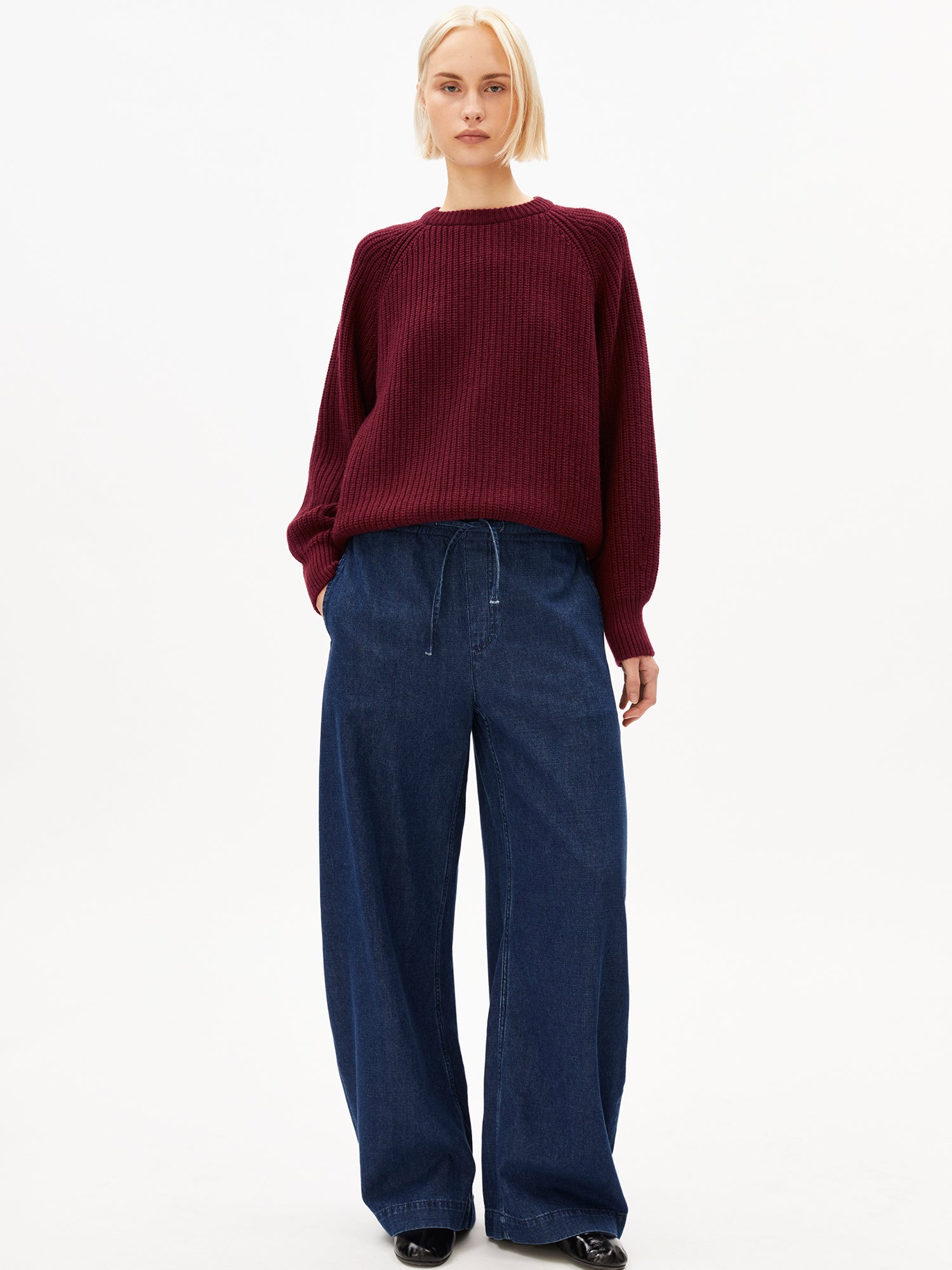 rib knit sweater velvet red