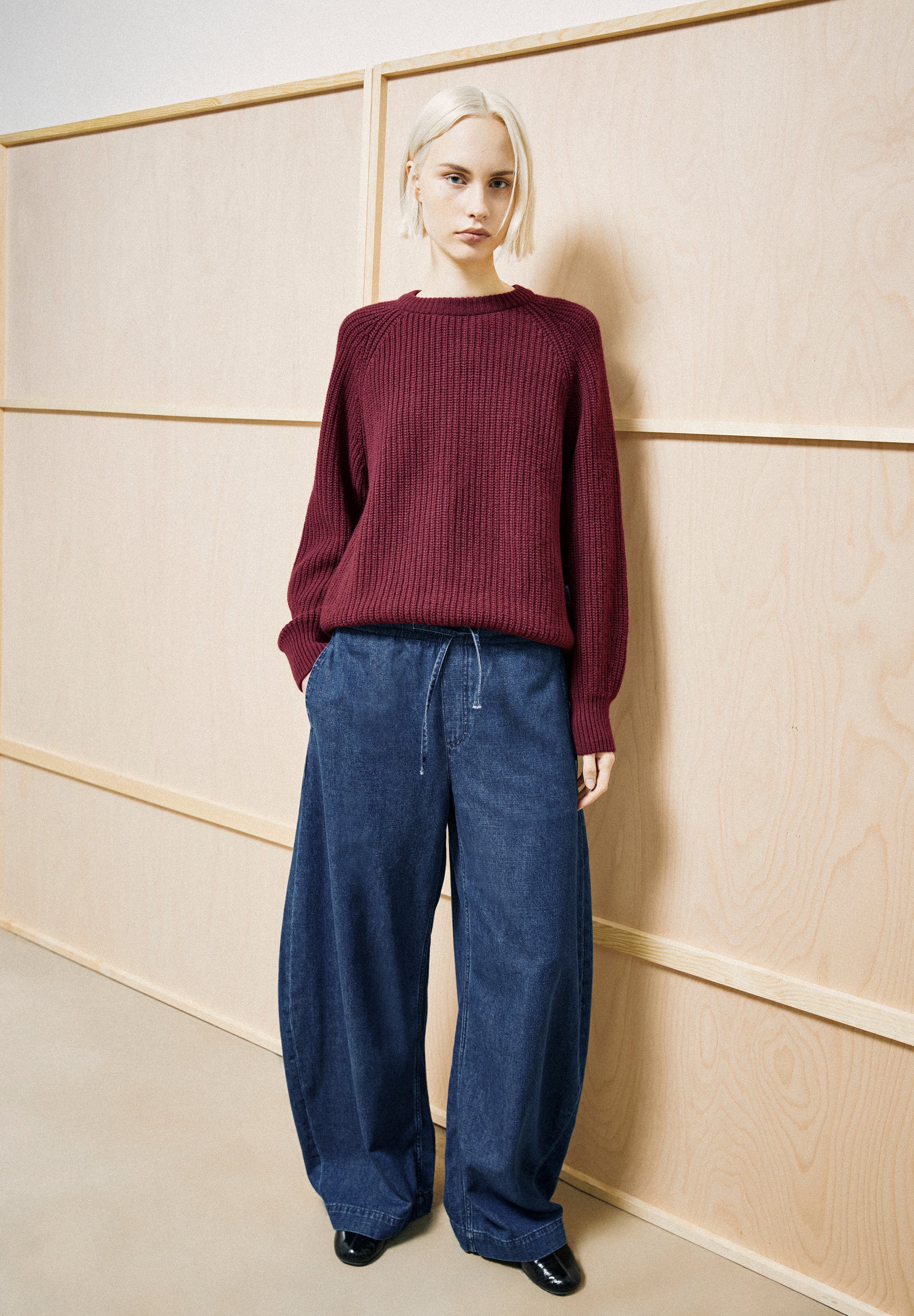 rib knit sweater velvet red