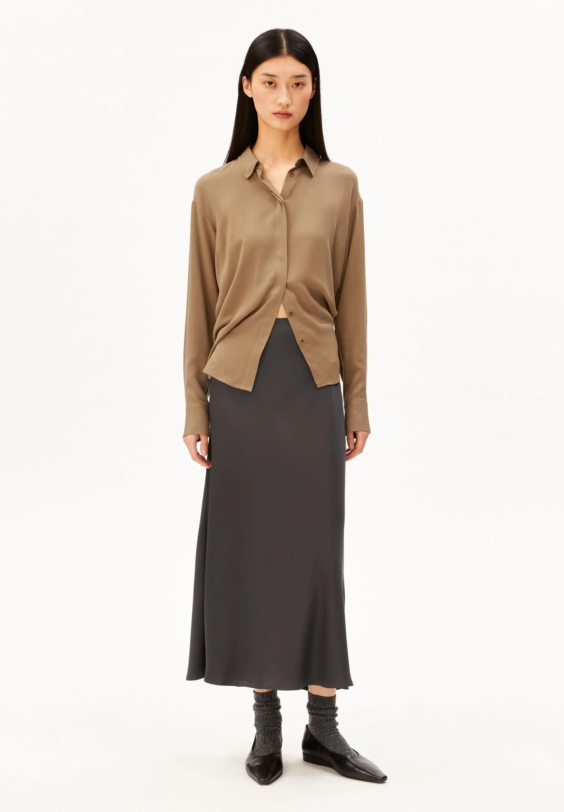 lenovaa satin slip-skirt dark steel