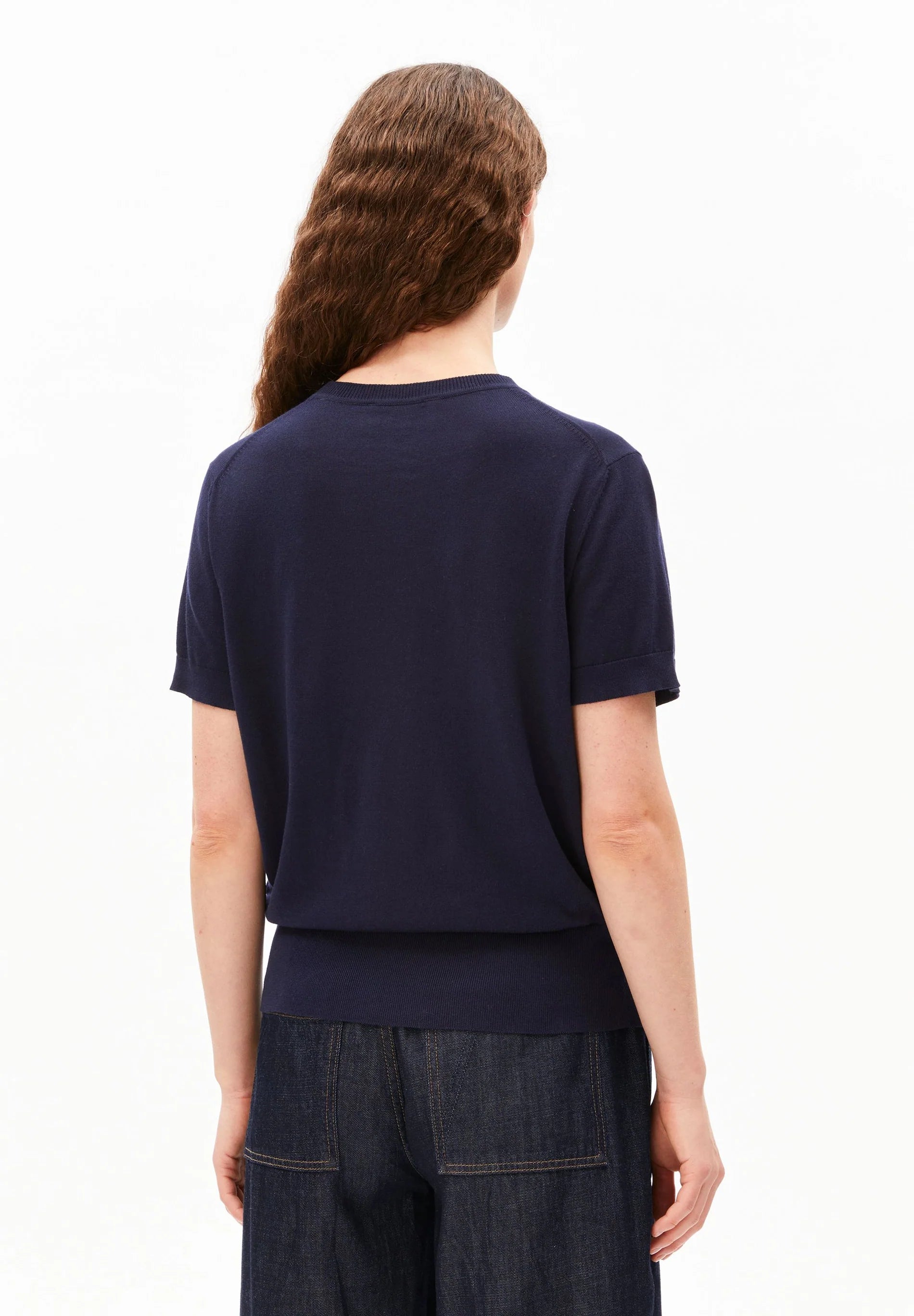 fine s sl knit sweater tinted navy