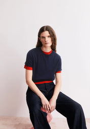 fine s sl knit sweater tinted navy